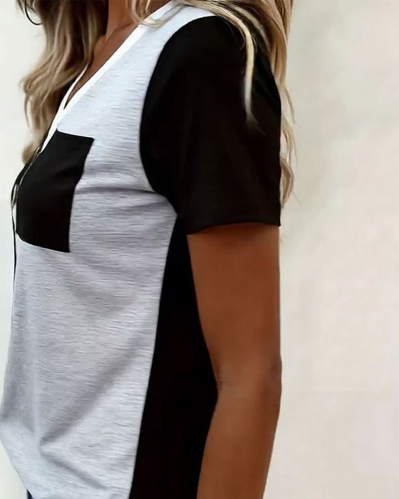 V-Neck Contrast Pocket T-Shirt