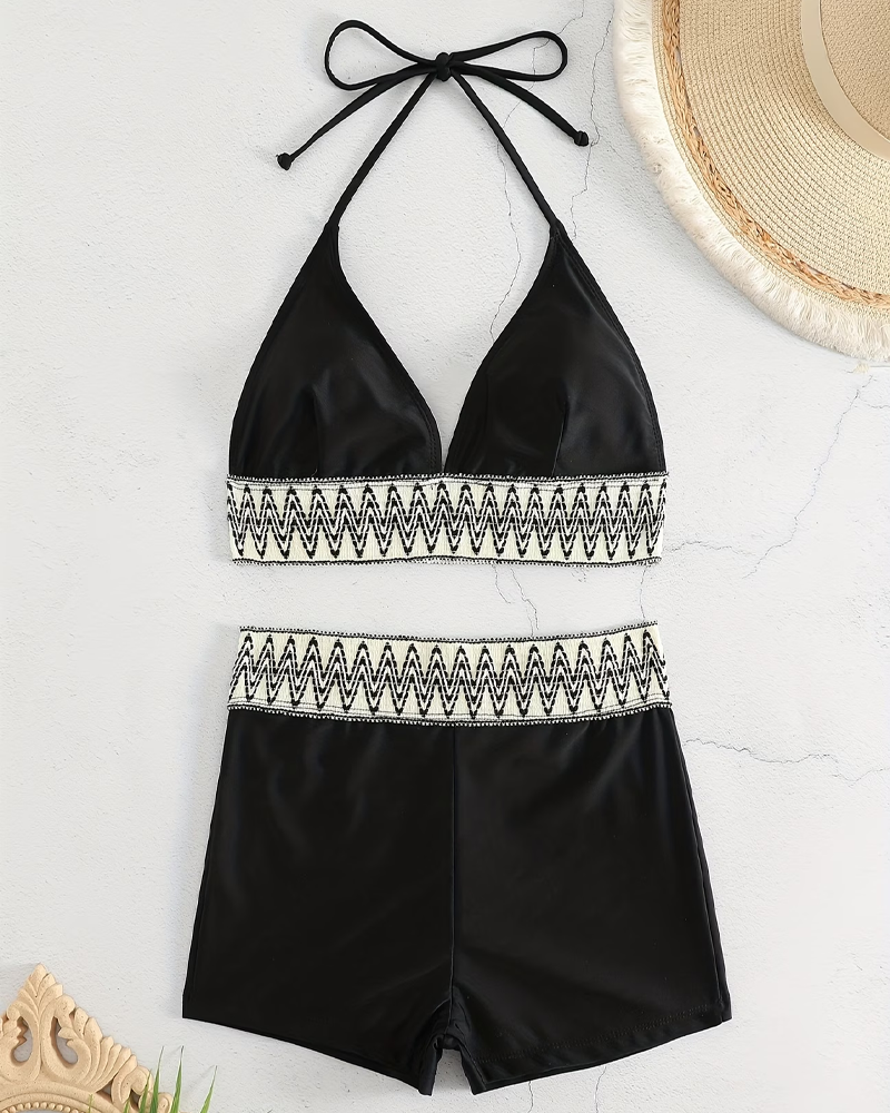 Wave Print Halter Bikini