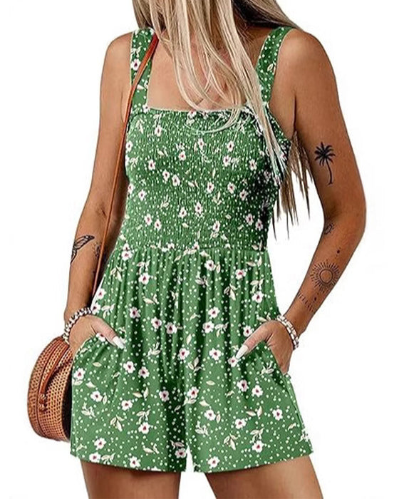 Floral Casual Strappy Shorts Jumpsuit