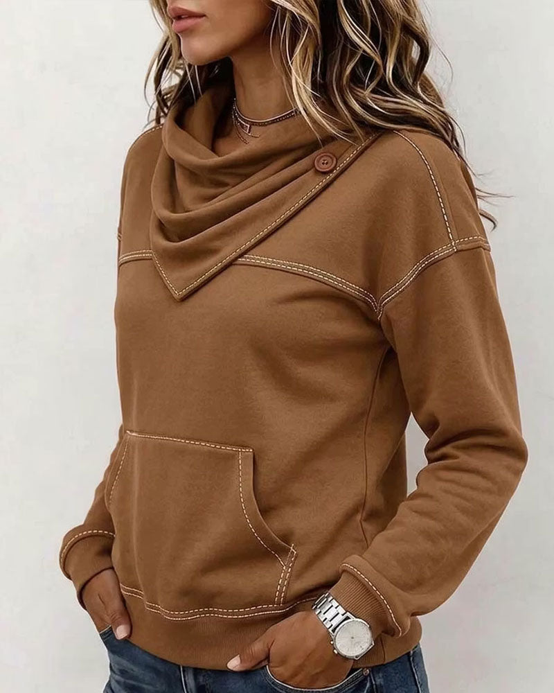 Stacked Collar Pocket Spliced Sweatshirt