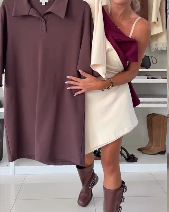 Casual Shirt Collar Solid Color Dress