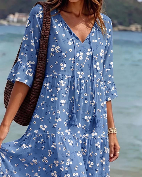 Floral V-Neck Strappy Dress