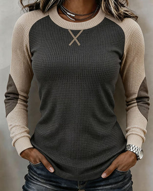 Crew Neck Raglan Color Block Top