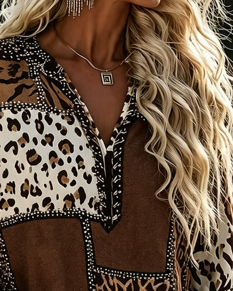 Leopard Color-Block Blouse