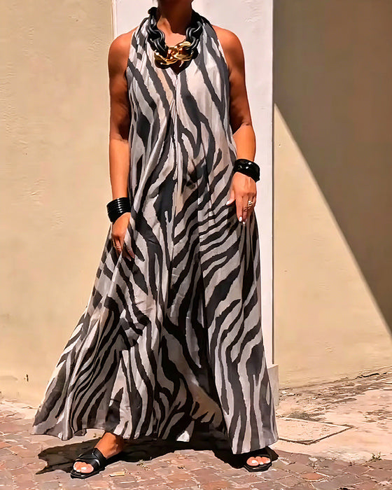 Halter Neck Print Maxi Dress