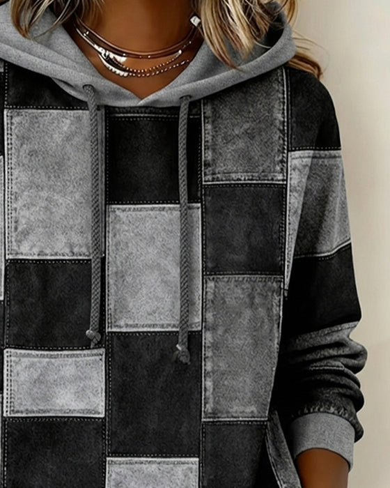 Stylish Plaid Long-Sleeved Hoodie