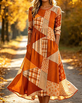 Patchwork Plaid Floral Dress