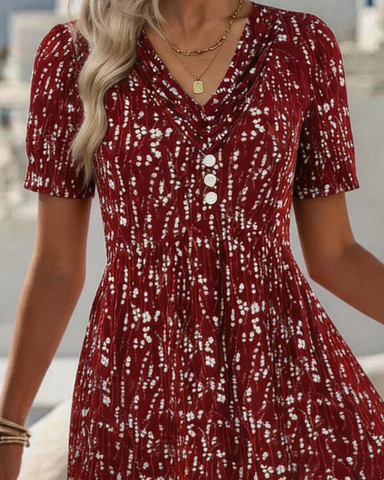 Floral Shirred V-Neck Dress
