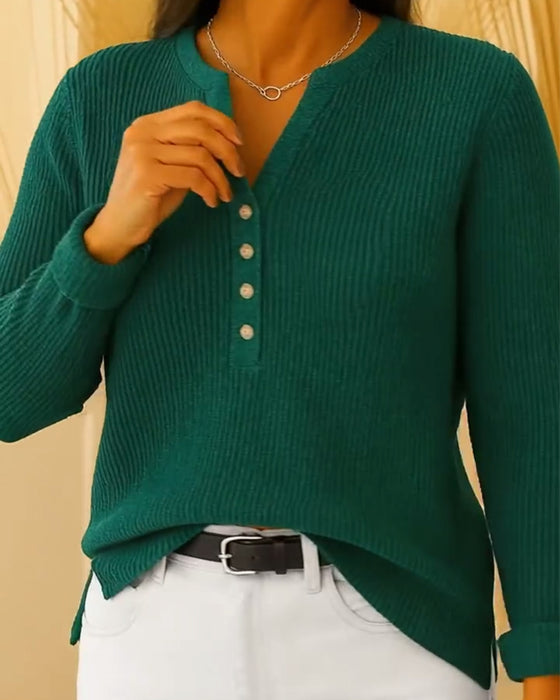 Elegant V-Neck Button Jumper