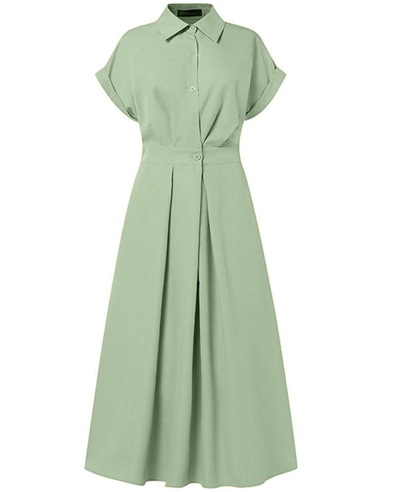 A-Line Tie High Waist Button Dress