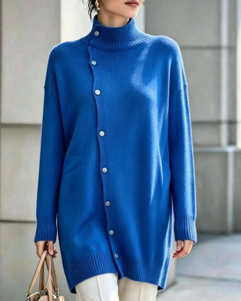 Turtleneck Single Breasted Cardigan