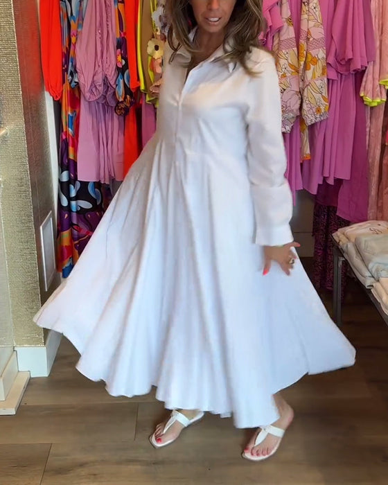 Solid color lapel casual dress