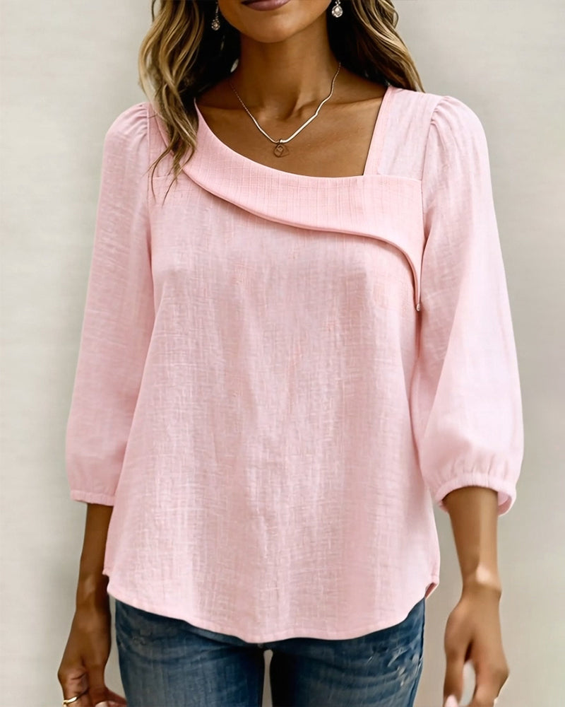 Solid Color Three-Quarter Sleeve Blouse