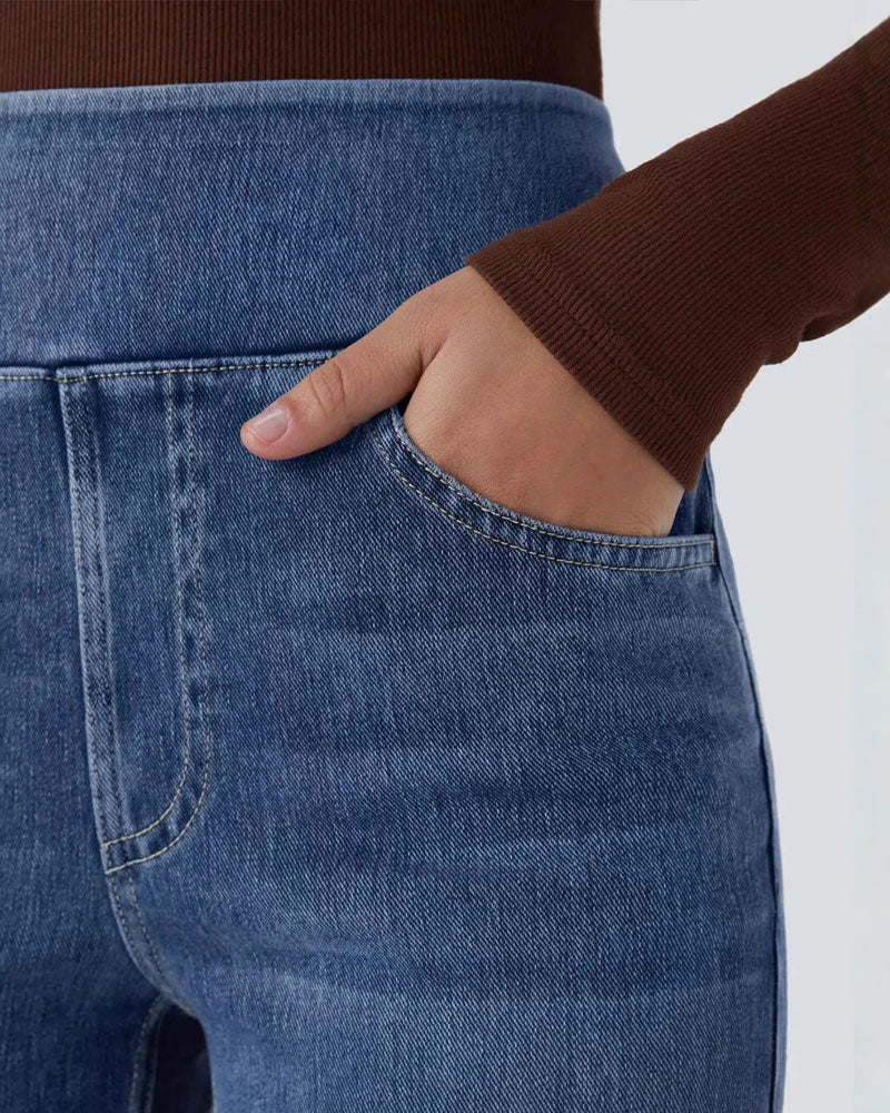 High Waist Denim Pocket Flare Pants