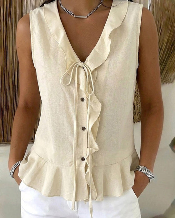 Ruffle Tie Sleeveless Tank Top