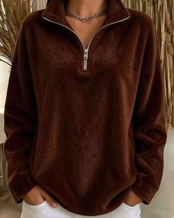 Zip Small Stand Collar Pullover Sweatshirt