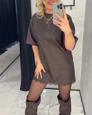 Solid Color Patchwork Short-Sleeved Dress