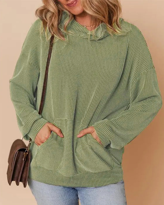 Hooded Striped Pocket Loose Sweatshirt