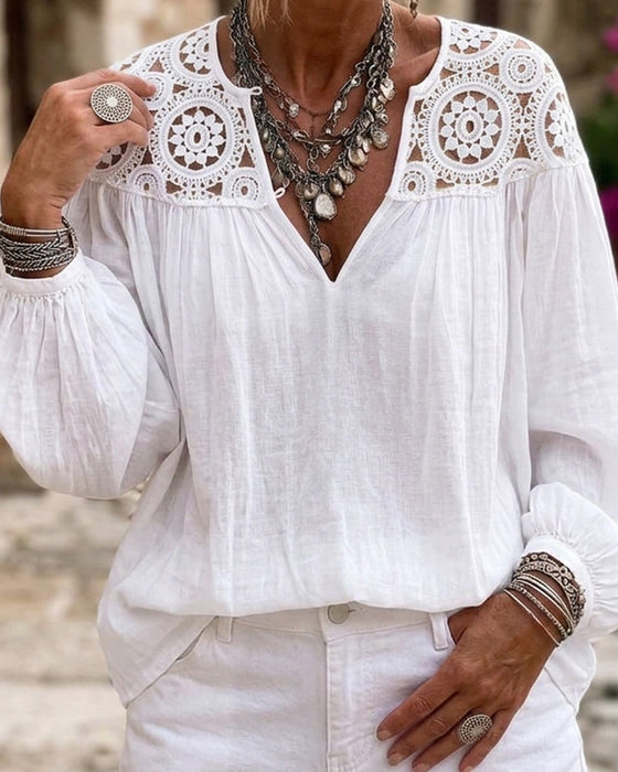 Lantern Sleeve Lace Loose Blouse