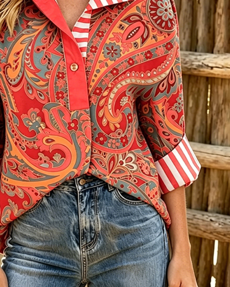 Patchwork Floral Print Casual Blouse