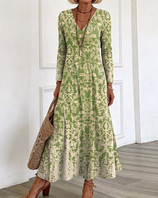 V-Neck A-Line Long Sleeve Maxi Dress