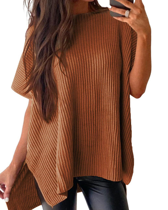 Solid Crewneck Batwing Sleeve Pullover