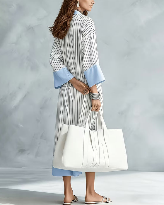 Color Block Striped Shirt Long Dress