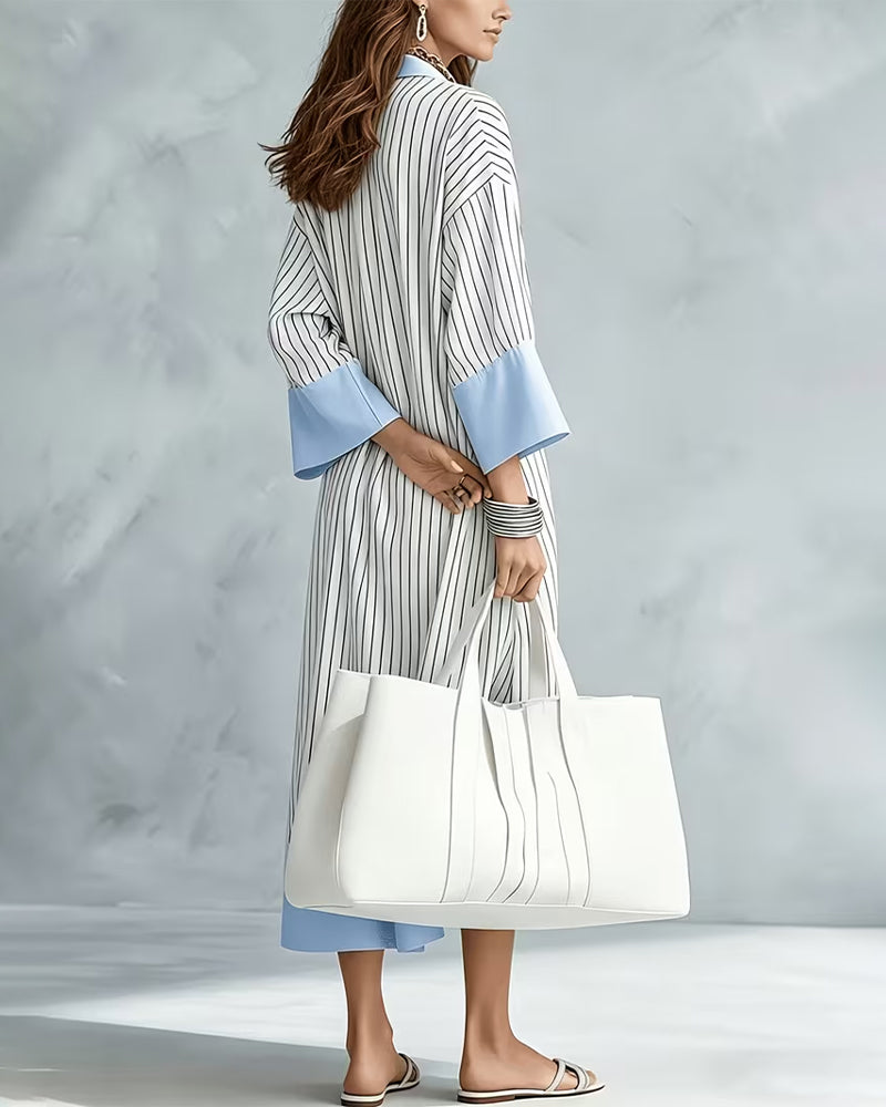 Color Block Striped Shirt Long Dress