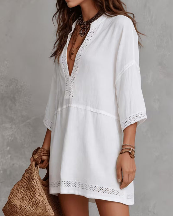 V-Neck Cut-Out Patchwork Dresses