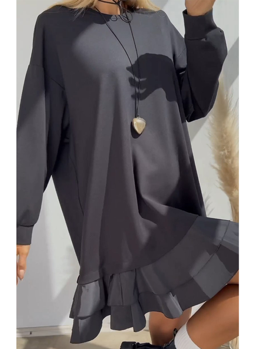 Loose Solid Color Dress with Patchwork