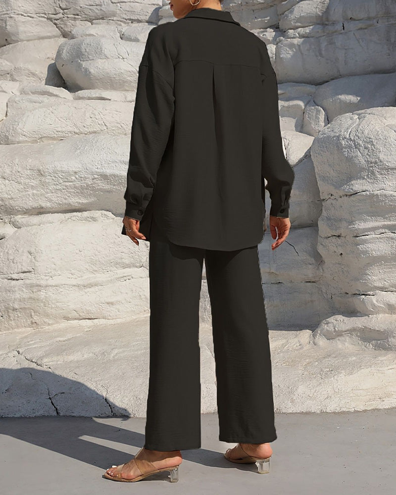 Long Sleeve Casual Solid Set