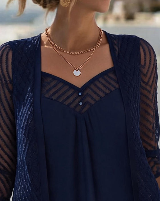 Solid Color Hollow Small V-Neck Dress