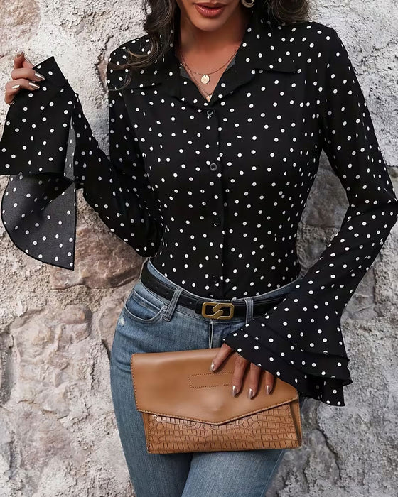 Polka Dot Double Layer Bell Sleeve Blouse