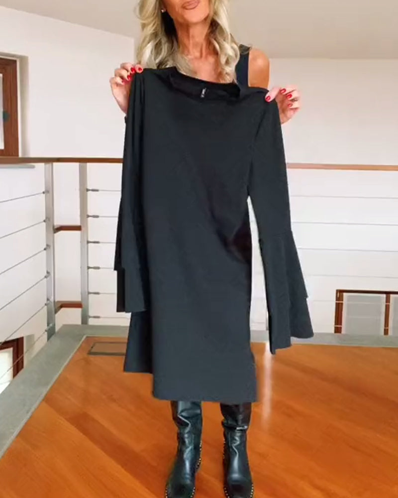 Solid color bell sleeve elegant dress