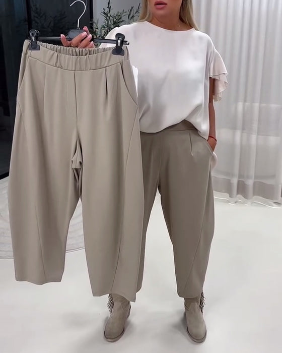 Solid Color Elastic Waist Fashion Pants