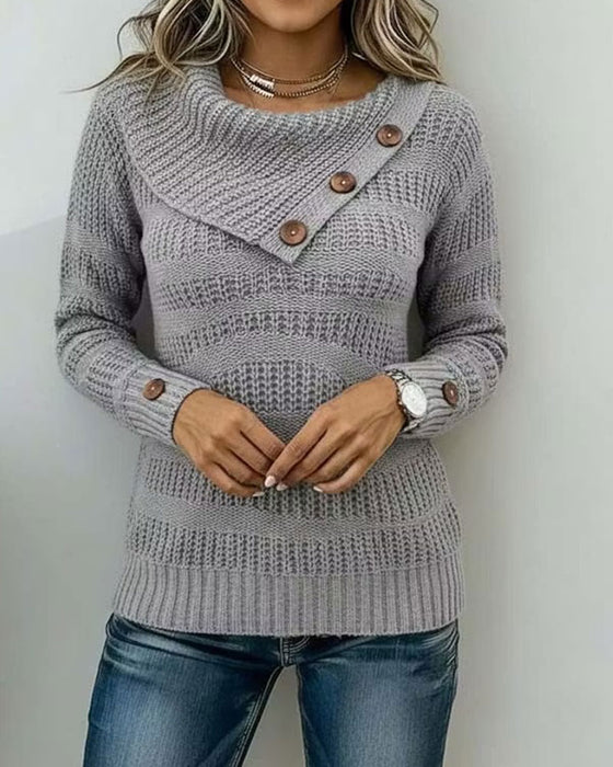 Diagonal Lapel Button Pullover