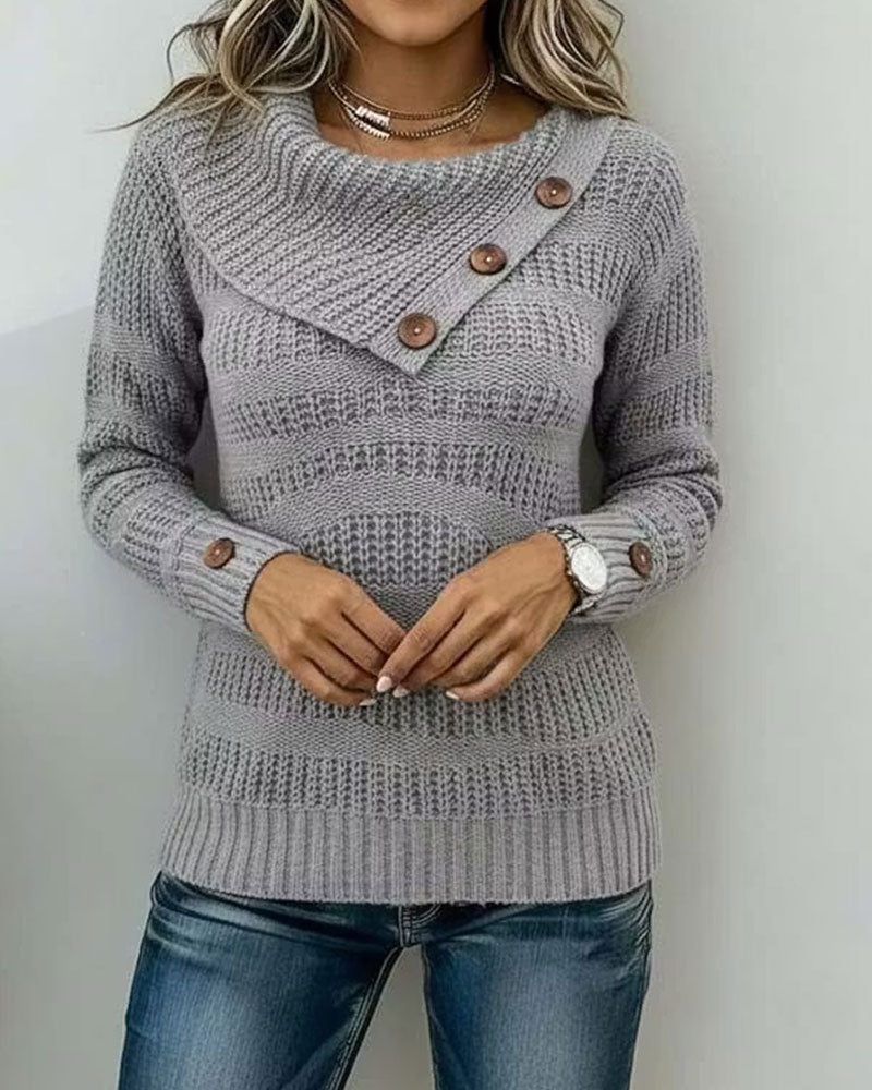 Diagonal Lapel Button Pullover