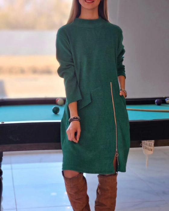 Simple Long Sleeve Dress with Zipper