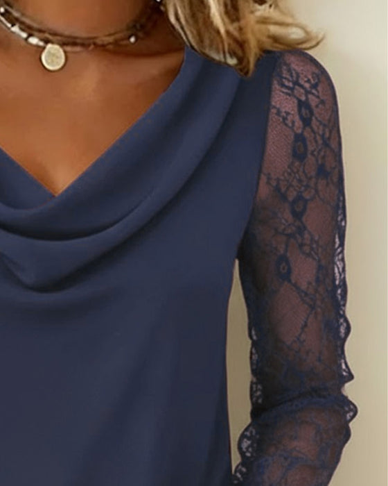 Drape Collar Patchwork Top