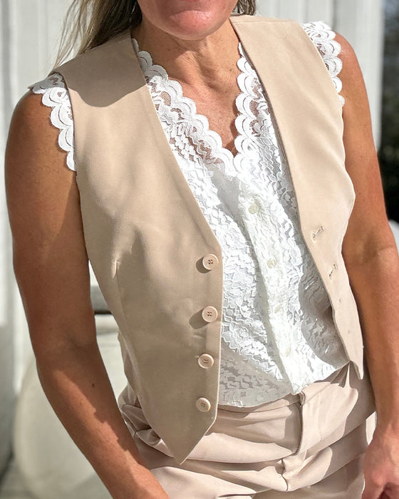 Lace sleeveless v-neck elegant tank top