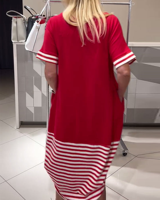 Contrast Stripe Short Sleeve Casual Dress