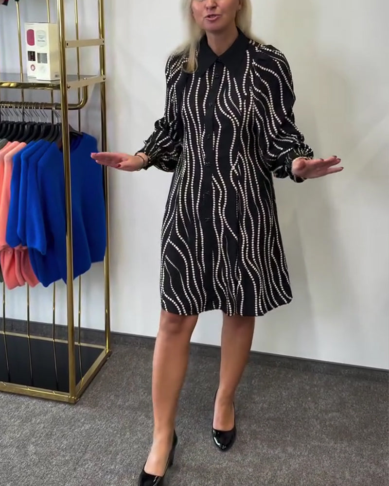 Lapel Collar Wave Pattern Chain Detail Dress