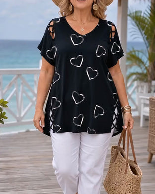 Heart Pattern Hollow Short-Sleeved T-Shirt