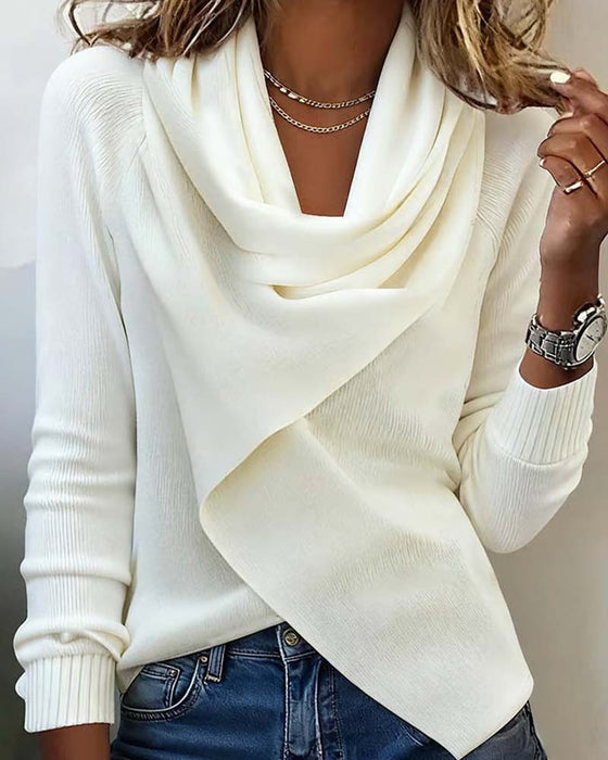 Slouchy Collar Irregular Solid Color Knit Top