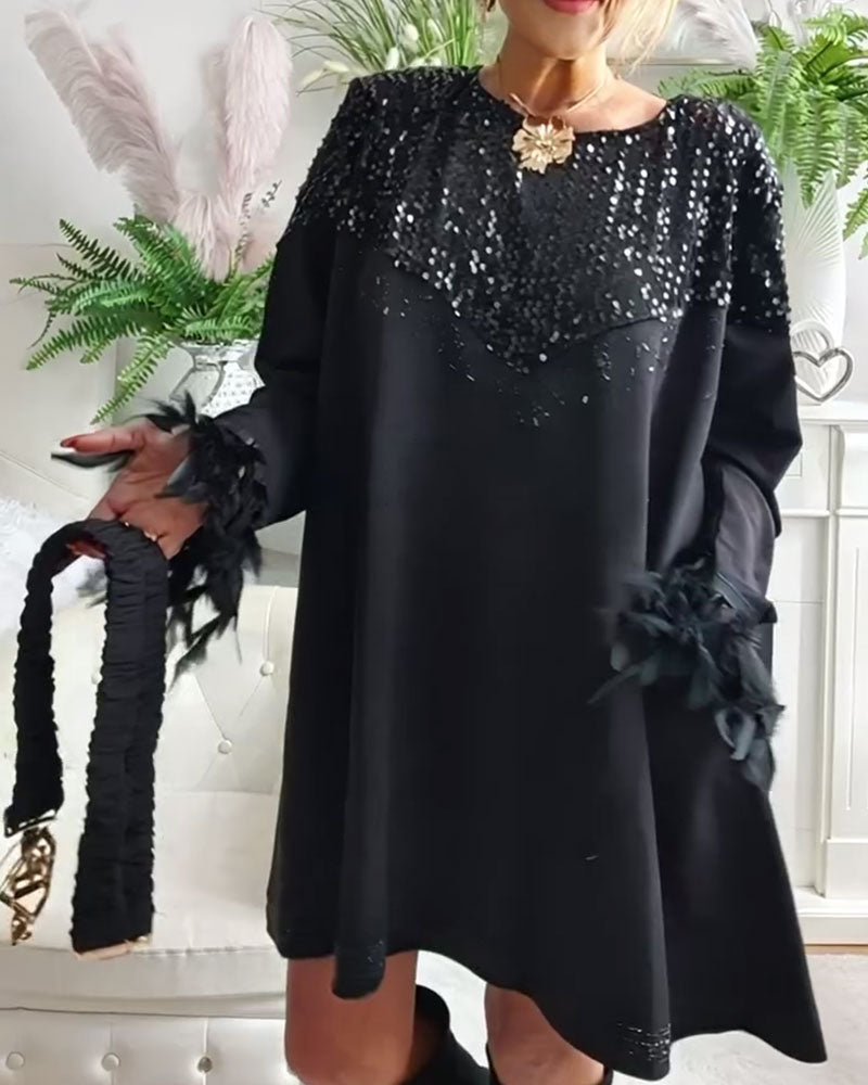 Loose-Fitting Sequined Patchwork Fashion Dress