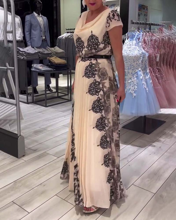 Vintage print pleated elegant dress