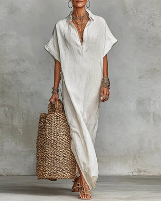 Lapel Buttoned Long Shirt Dress