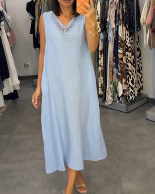 V-Neck Sleeveless Midi Dress