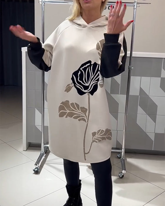 Hooded Color-Block Floral Print Dress