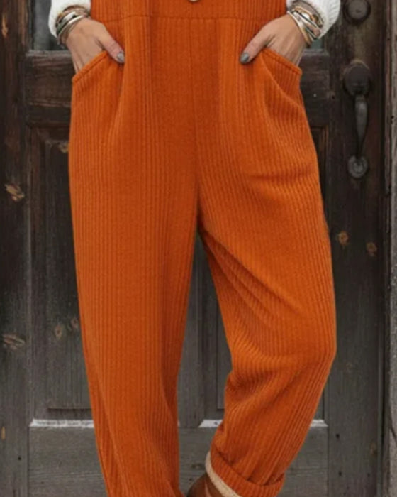 Fashion Solid Pocket Suspender Jumpsuit